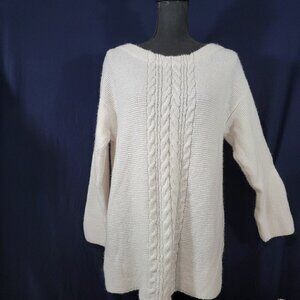 Liz Claiborne L Long Sleeve Heavy Knit Tunic‎ Sweater Mature Modest White Casual